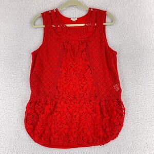Anthropologie Tiny‎ Red Lace Crochet Tank Top Womens Pullover Floral Size Medium